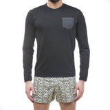 COTTON JERSEY-POPELINE GARMENT DYED LONG SLEEVE CREW NECK T-SHIRT