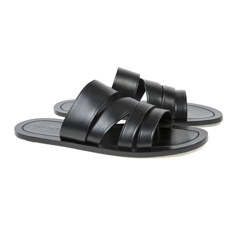 LEATHER MULTI-STRAPPED SANDAL WITH HALF RUBBER SOLE