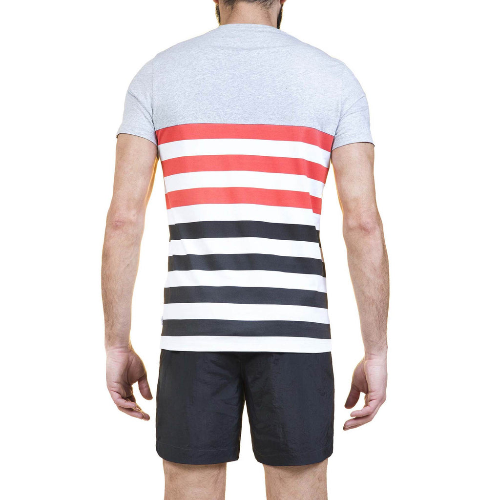 COTTON CREW NECK T-SHIRT IN MELANGE JERSEY WITH CONTRAST DECKCHAIR STRIPES