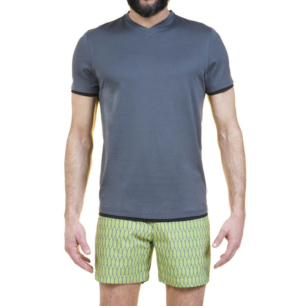 COTTON V-NECK T-SHIRT WITH CONTRAST INSERT DETAIL