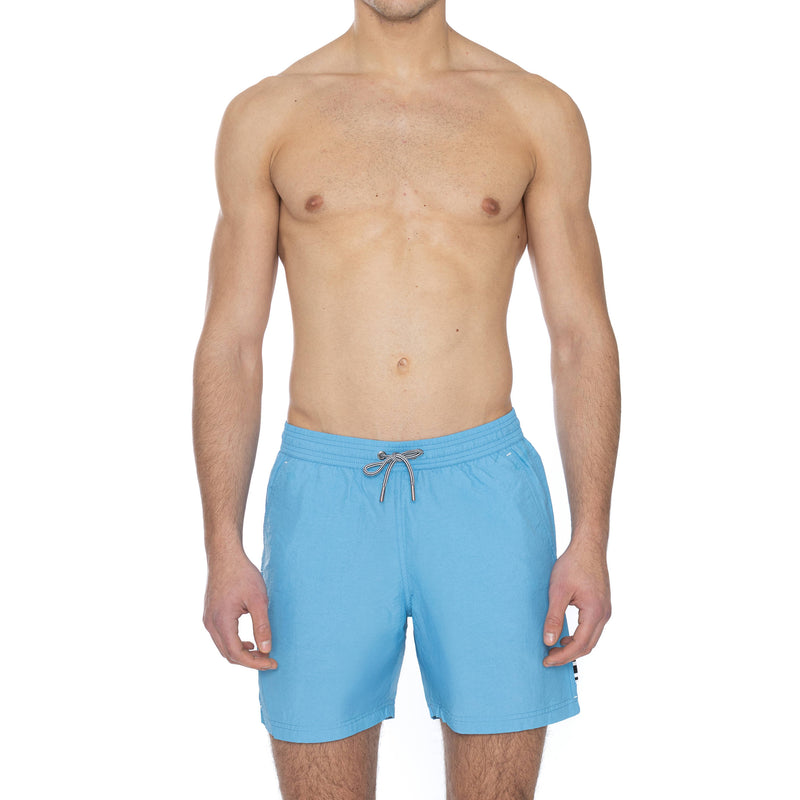 LIGHT BLUE ELASTICATED NYLON LONG SWIM SHORT