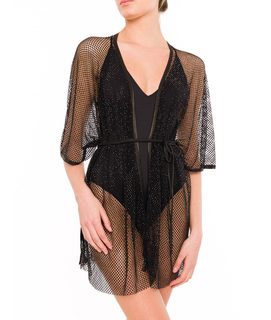 black kimono dress short Holly Kimono Dress in Black Italian Broadcloth M / Black