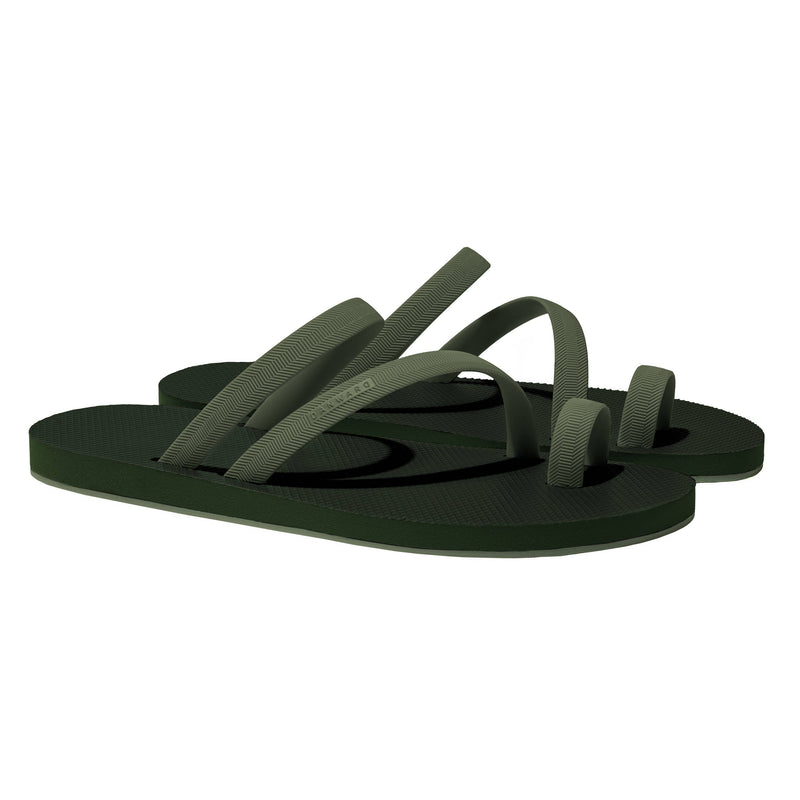 KHAKI FLIP-FLOP WITH ASYMMETRIC CAGED UPPER