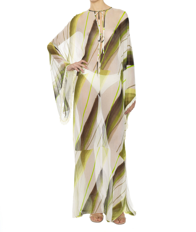 CAFTAN DRESS WITH ASYMMETRIC PRINT