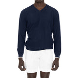 HIGH V-NECK COTTON JUMPER WITH CONTRAST TIPPING