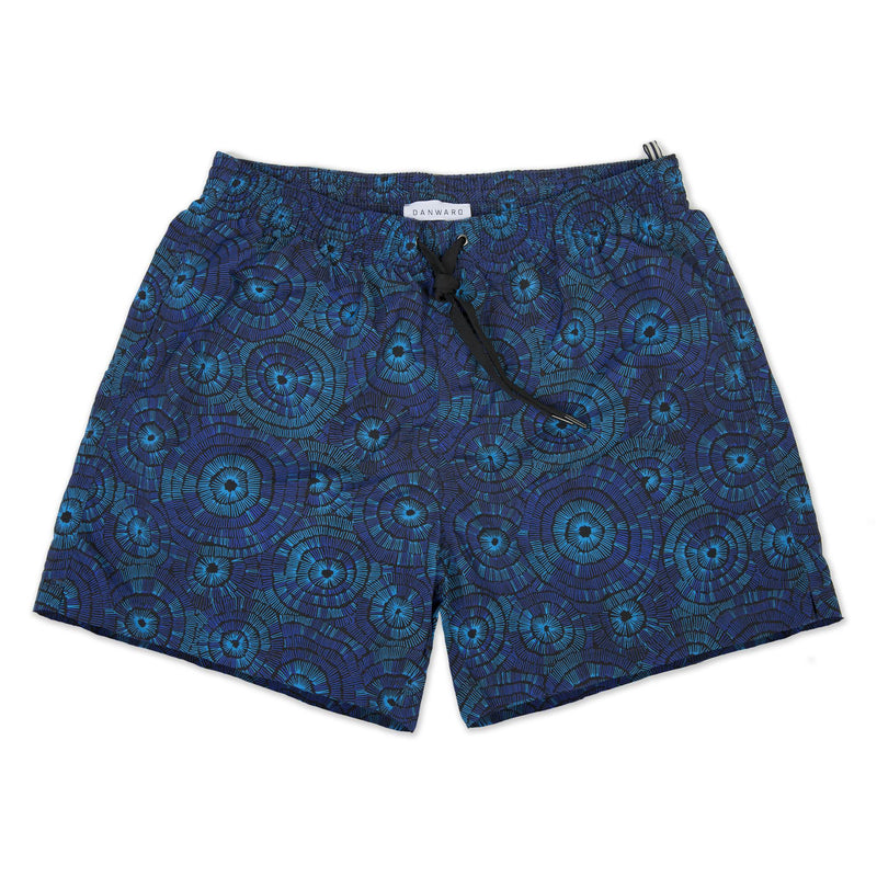 NAVY PRINT ELASTICATED MID-LENGTH SWIM SHORT