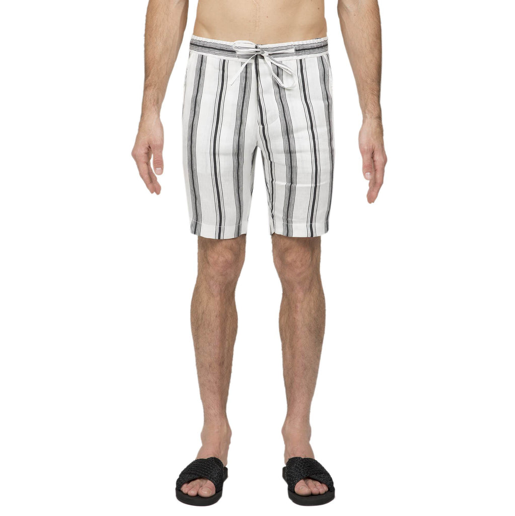 ELASTICATED LINEN AND SILK STRIPED SHORT WITH DRAWSTRING