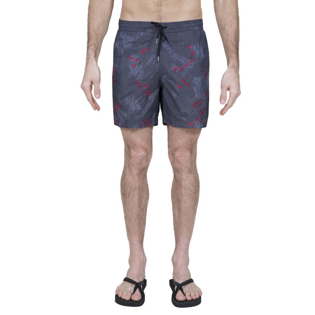 ELASTICATED MID-LENGTH SWIM SHORT WITH RED EMBROIDERY