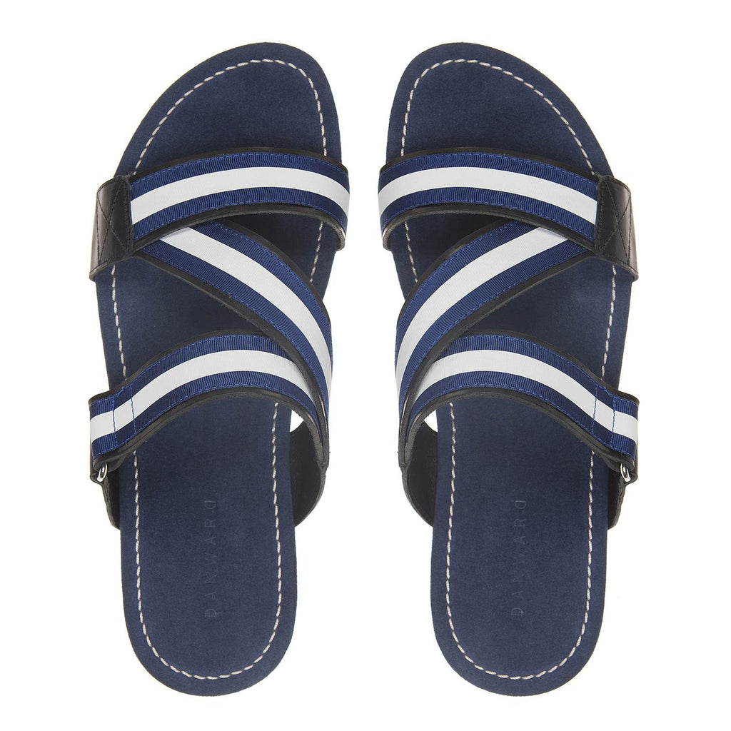 CRISSCROSS LEATHER AND COTTON WEBBED LEATHER SLIDE