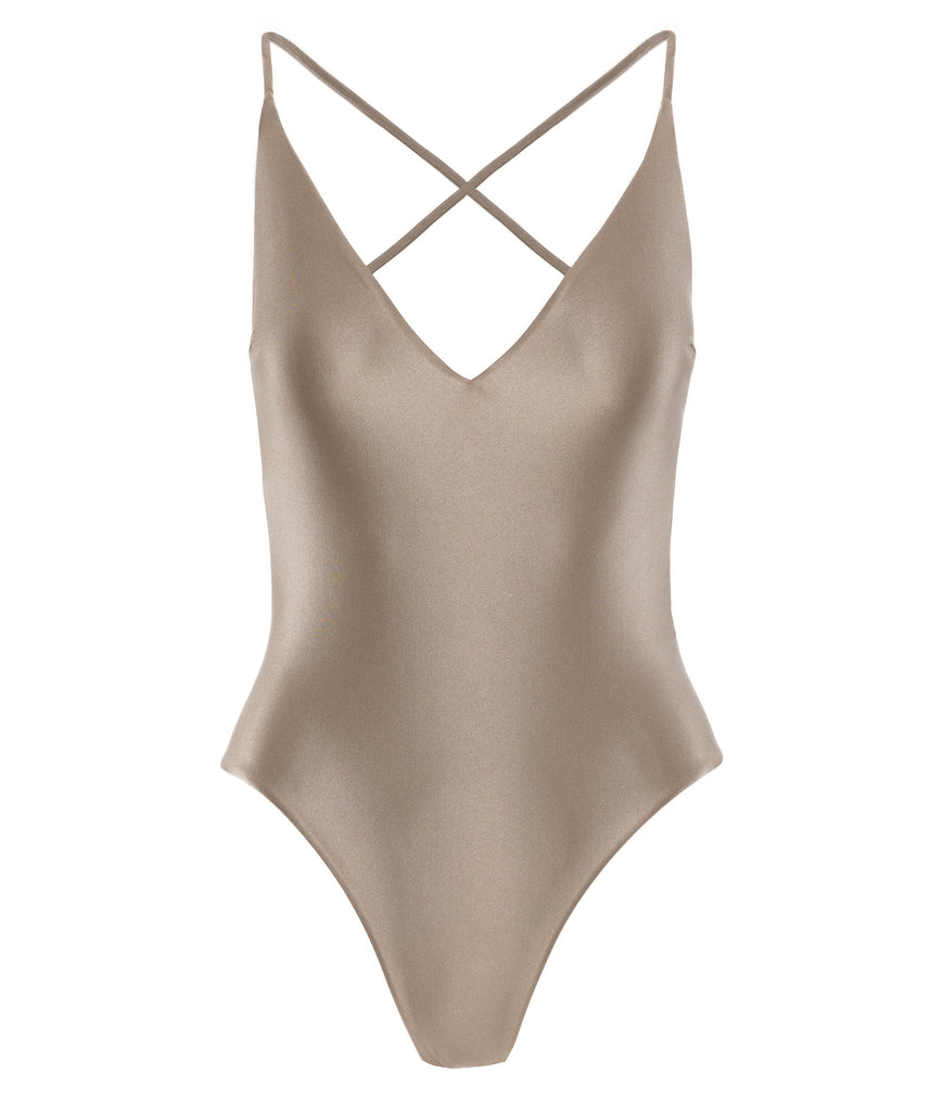 GOLD PATMOS SWIMSUIT WITH CRISS-CROSS STRAPS