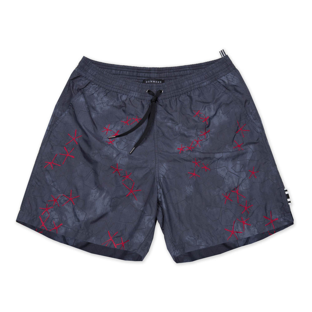 ELASTICATED MID-LENGTH SWIM SHORT WITH RED EMBROIDERY