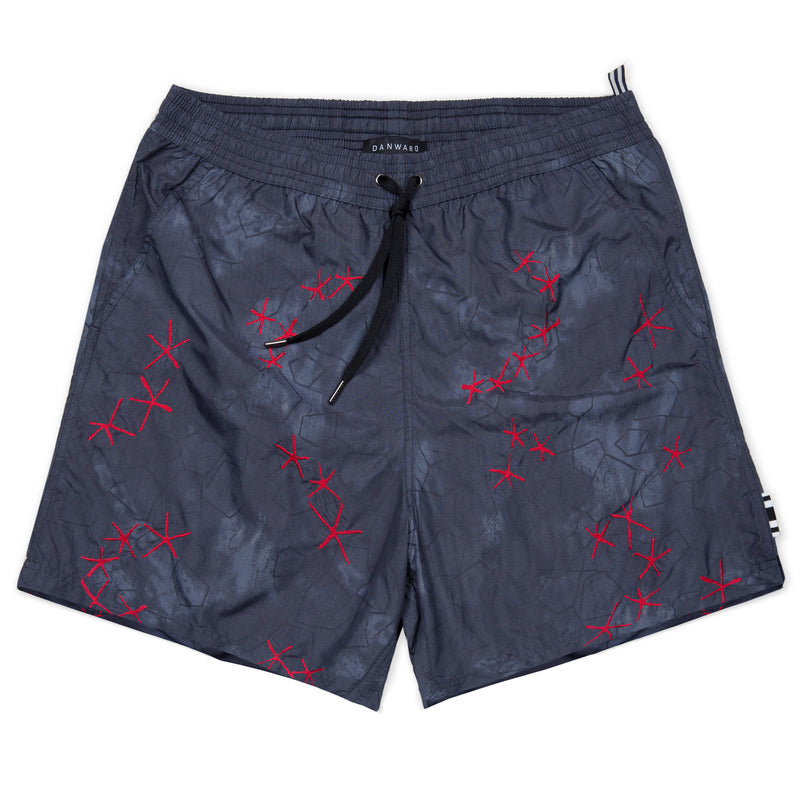 ELASTICATED MID-LENGTH SWIM SHORT WITH RED EMBROIDERY