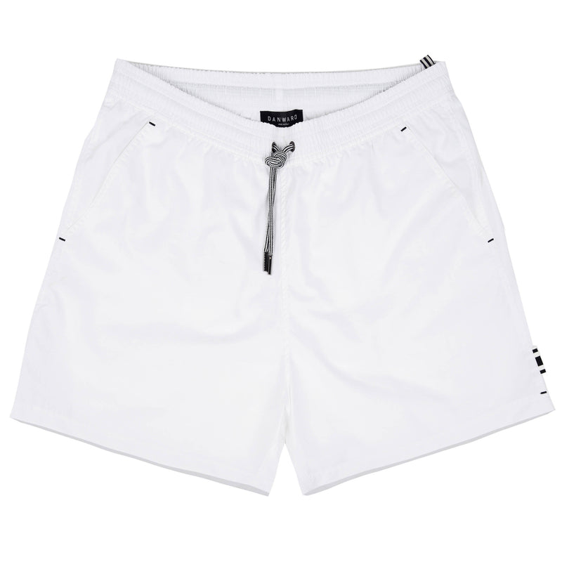 WHITE ELASTICATED NYLON LONG SWIM SHORT