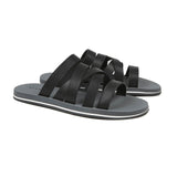 BLACK ASYMMETRICAL MULTI-STRAPPED LEATHER SANDAL WITH MICRO SOLE