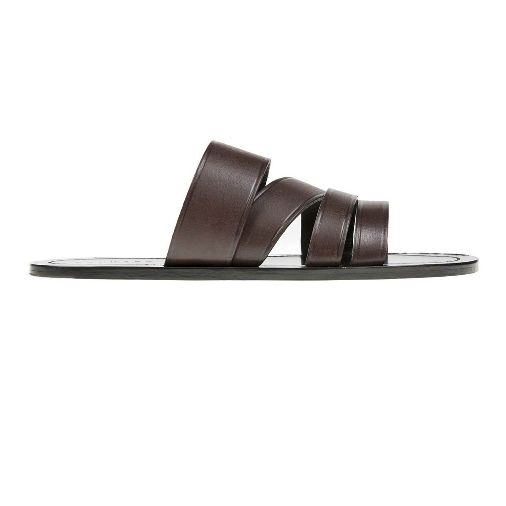 LEATHER MULTI-STRAPPED SANDAL WITH HALF RUBBER SOLE