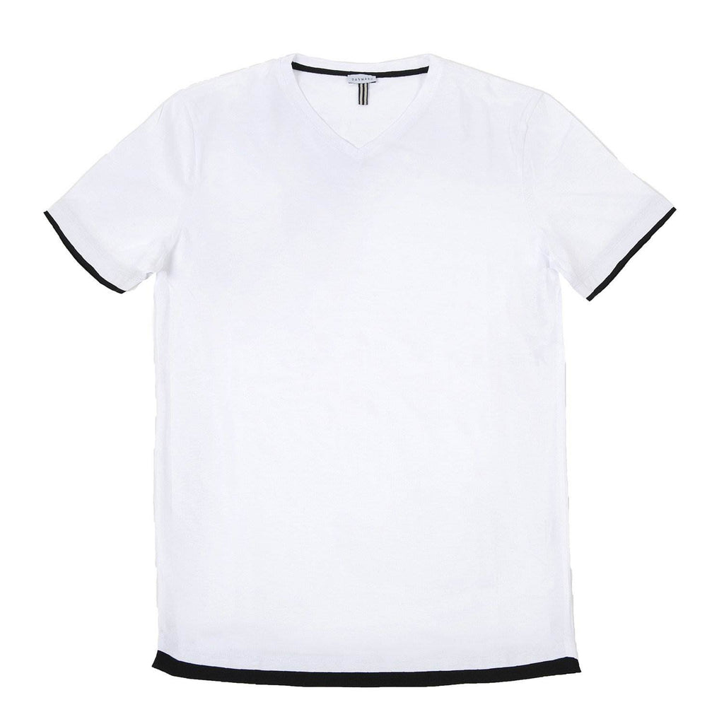 COTTON V-NECK T-SHIRT WITH CONTRAST INSERT DETAIL