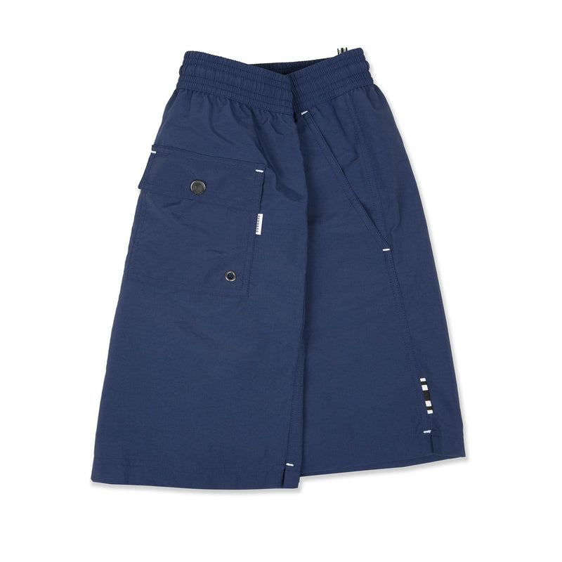 NAVY ELASTICATED NYLON LONG SWIM SHORT