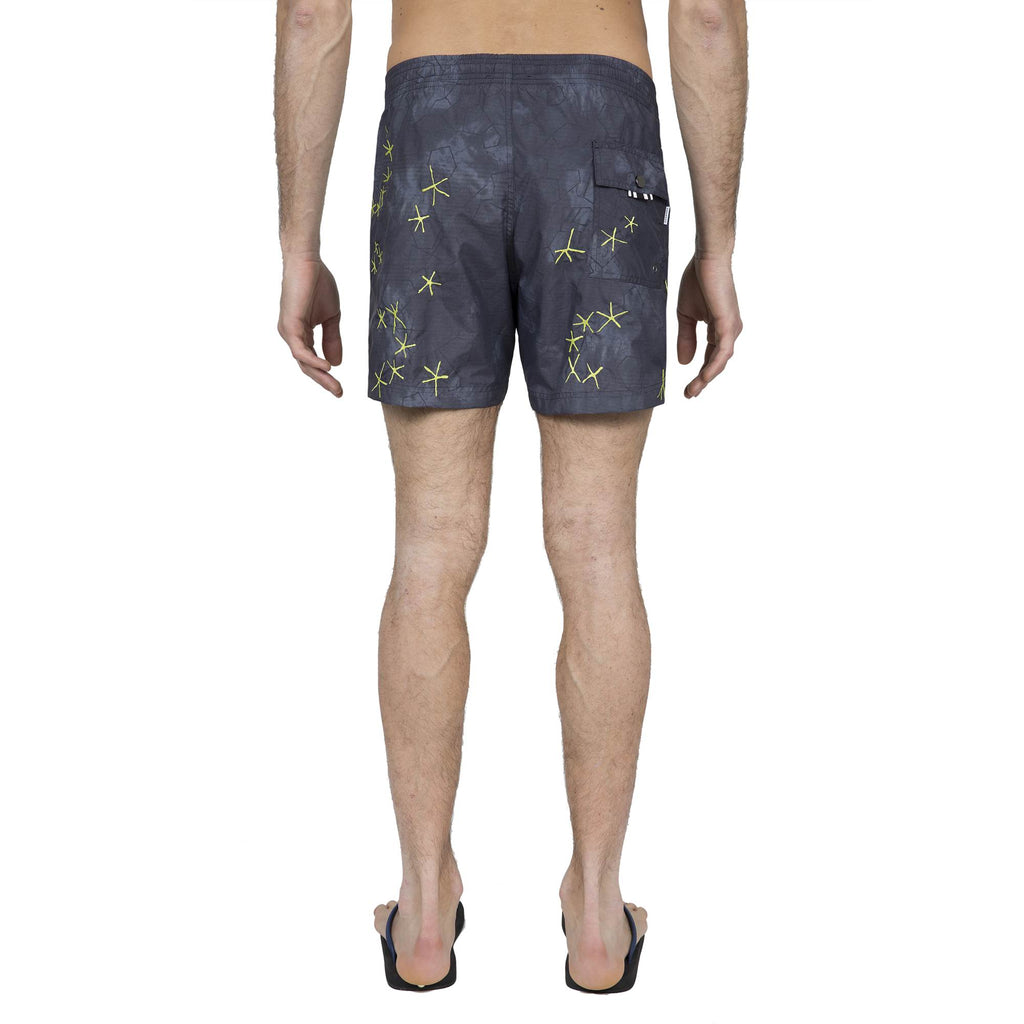 ELASTICATED MID-LENGTH SWIM SHORT WITH FLUO EMBROIDERY