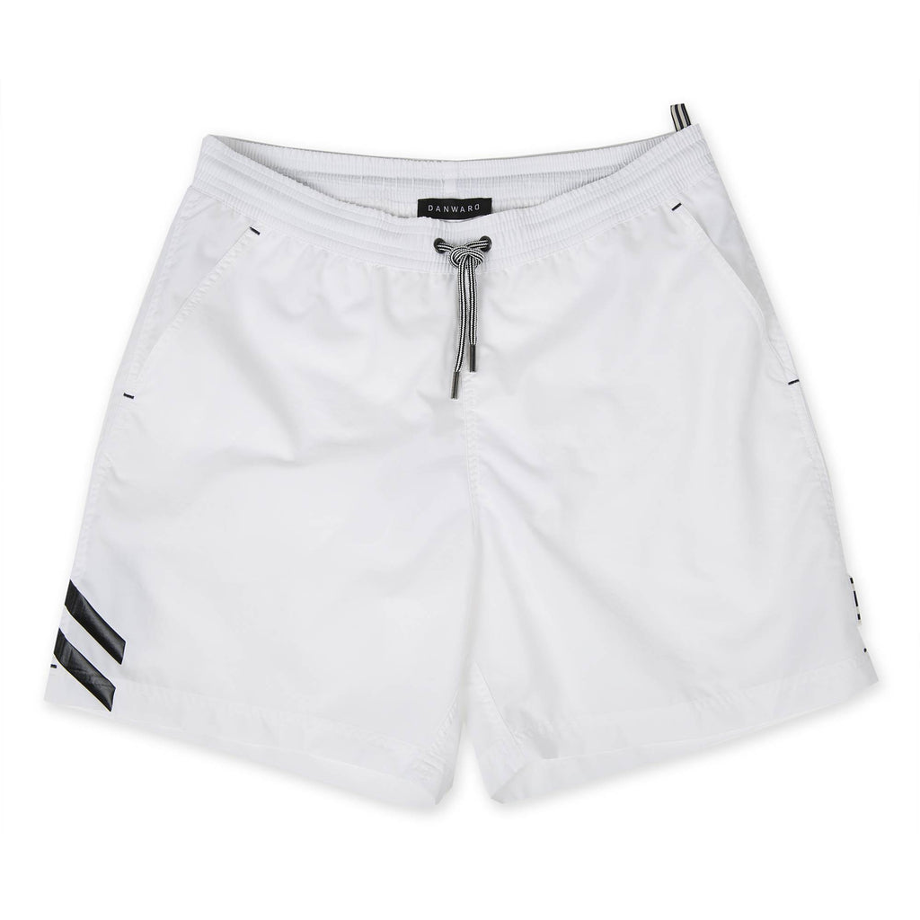ELASTICATED MID-LENGTH SWIM SHORT WITH PRINT DETAIL