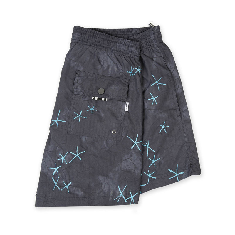 ELASTICATED MID-LENGTH SWIM SHORT WITH BLUE EMBROIDERY