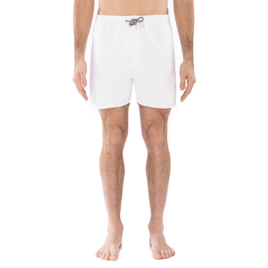 DRAWSTRING COTTON SHORT IN FINE LOOPBACK COTTON WITH RAW EDGE DETAIL