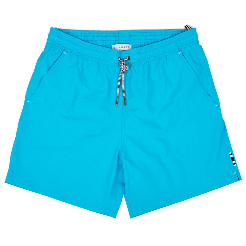 TURQUOISE ELASTICATED NYLON LONG SWIM SHORT