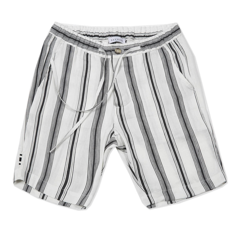 ELASTICATED LINEN AND SILK STRIPED SHORT WITH DRAWSTRING