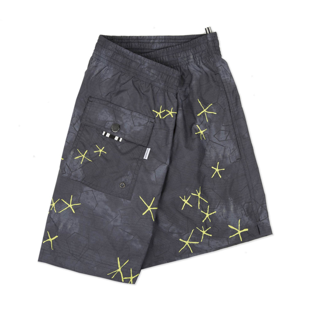 ELASTICATED MID-LENGTH SWIM SHORT WITH FLUO EMBROIDERY