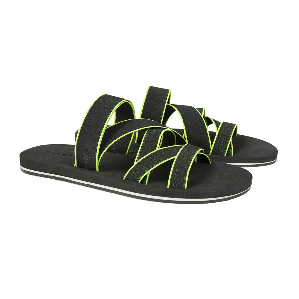ELASTICATED MULTI-STRAPPED SLIDE WITH BICOLORED MICRO BOTTOM