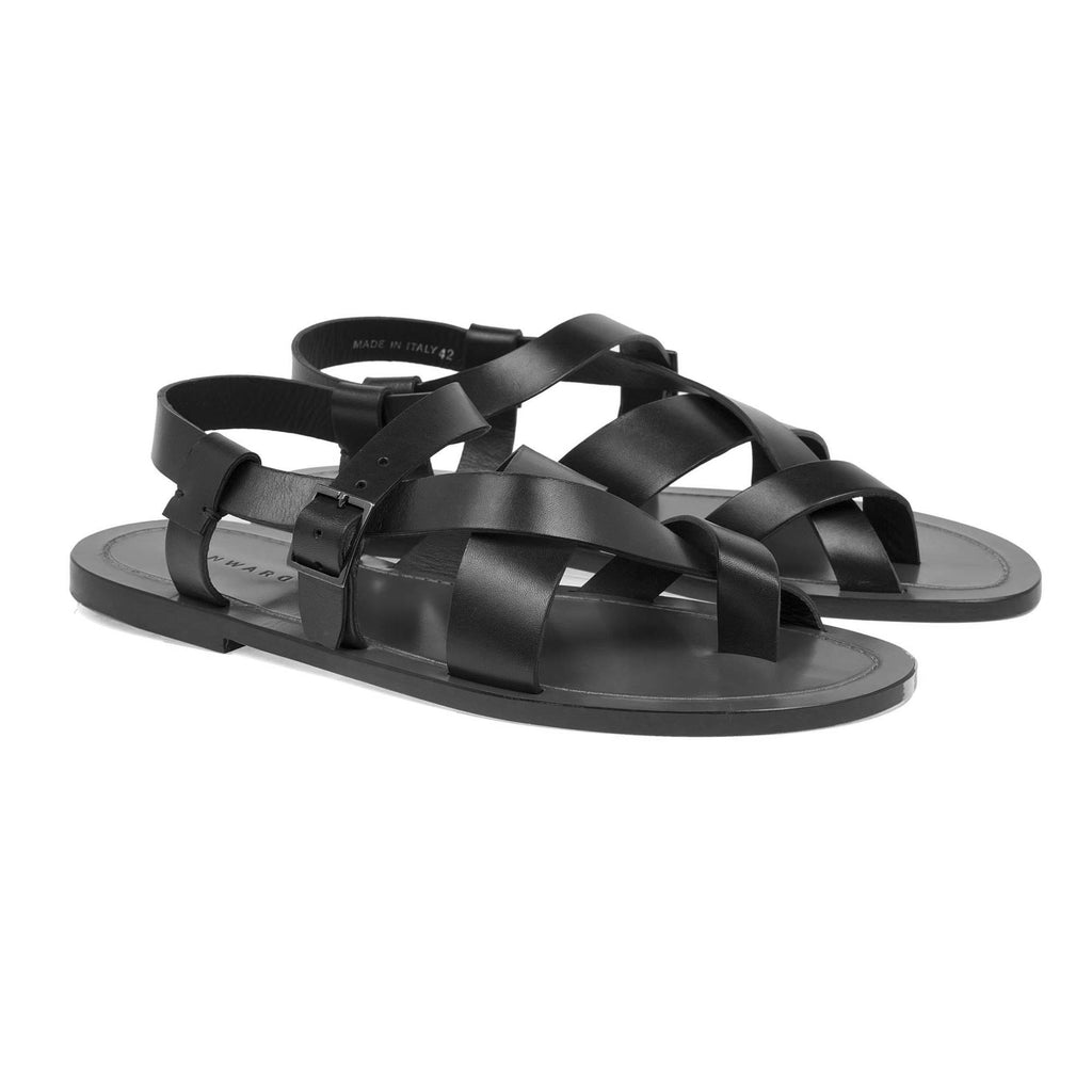 CAGED LEATHER SANDAL WITH HALF RUBBER SOLE