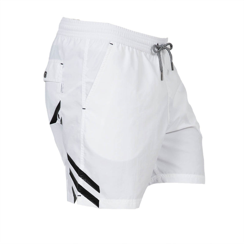 ELASTICATED MID-LENGTH SWIM SHORT WITH PRINT DETAIL