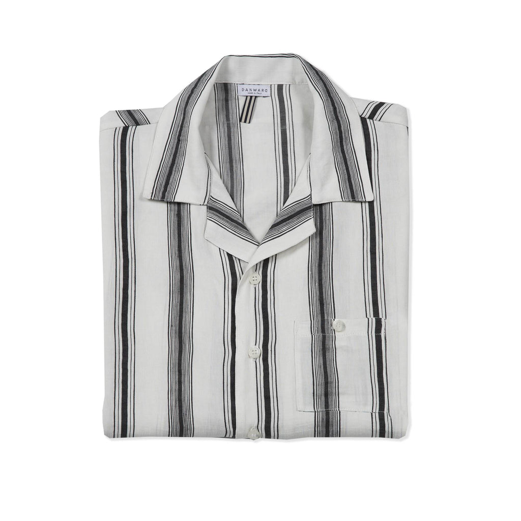 SHORT SLEEVE STRIPED SHIRT IN LINEN AND SILK