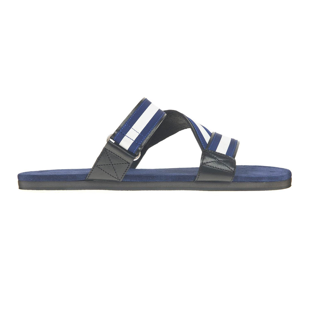 CRISSCROSS LEATHER AND COTTON WEBBED LEATHER SLIDE
