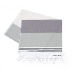 MULTI-COLORED IRREGULAR STRIPED COTTON BEACH TOWEL WITH FRINGES