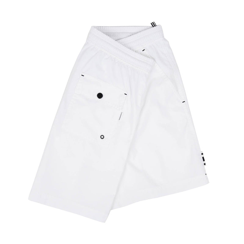 WHITE ELASTICATED NYLON LONG SWIM SHORT