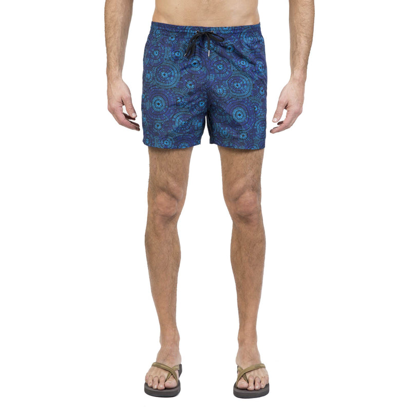 NAVY PRINT ELASTICATED MID-LENGTH SWIM SHORT
