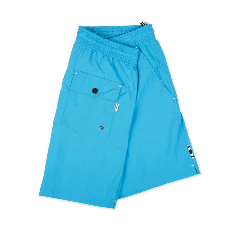 TURQUOISE ELASTICATED NYLON LONG SWIM SHORT