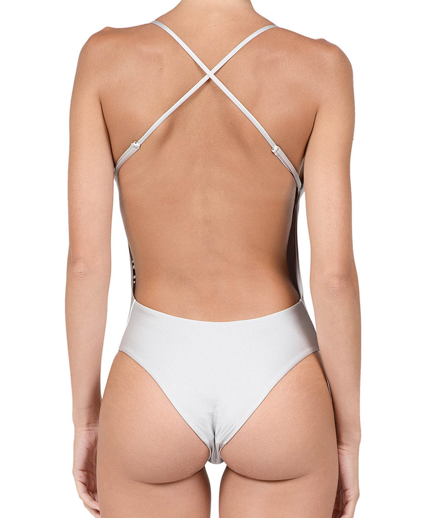 SILVER PATMOS SWIMSUIT WITH CRISS-CROSS STRAPS