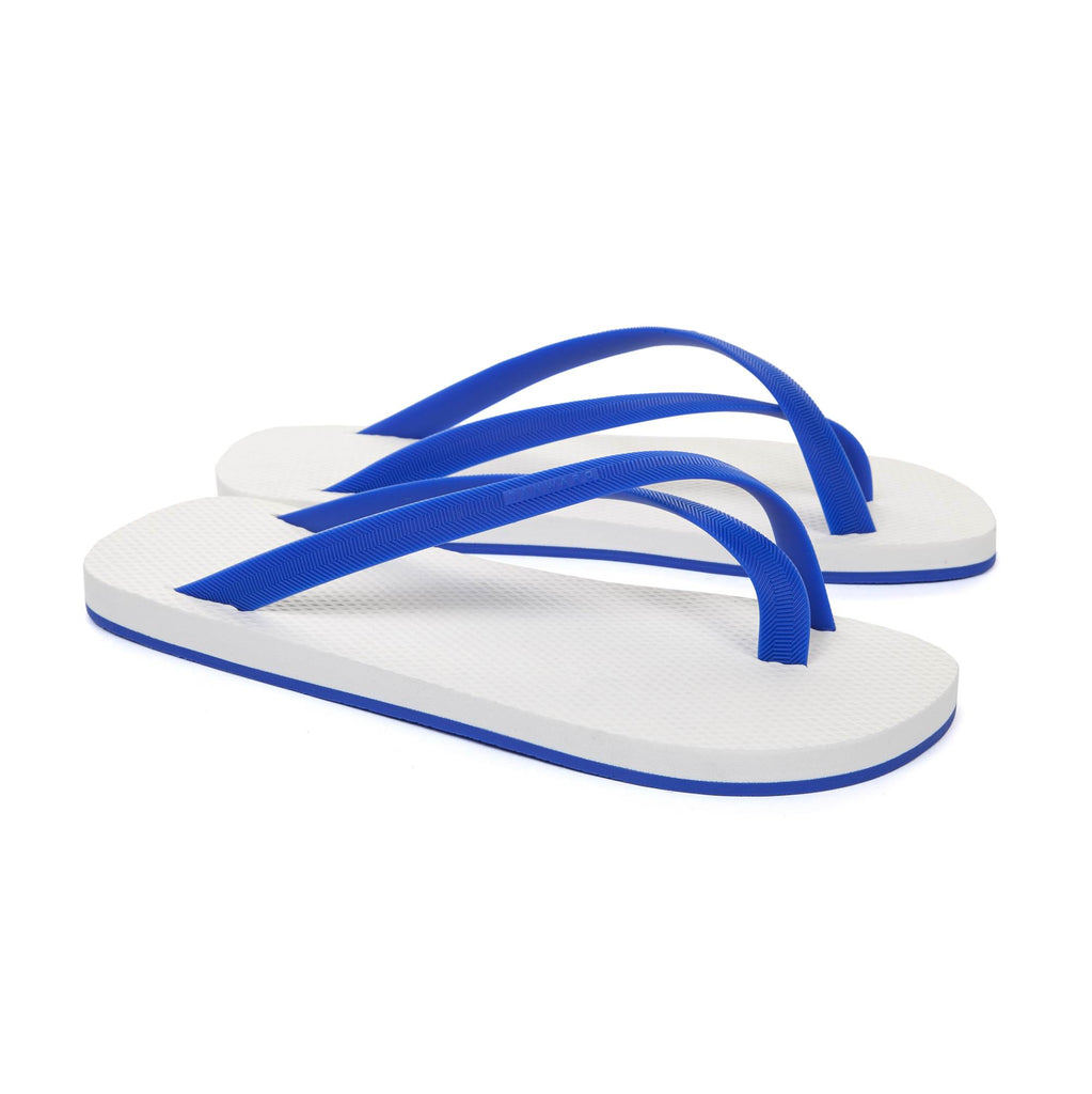 BICOLORED CROSS TOE FLIP-FLOP, WHITE WITH BLUE